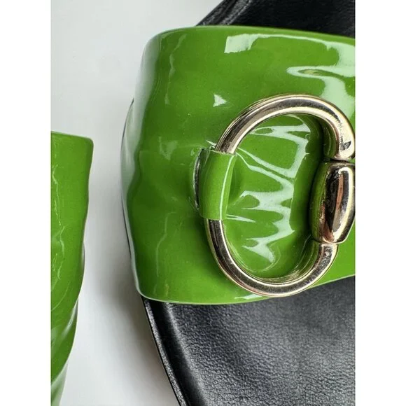 Gucci Horsebit Size 9,5/40 Green Patent Leather Heel Sandal - Picture 13 of 16